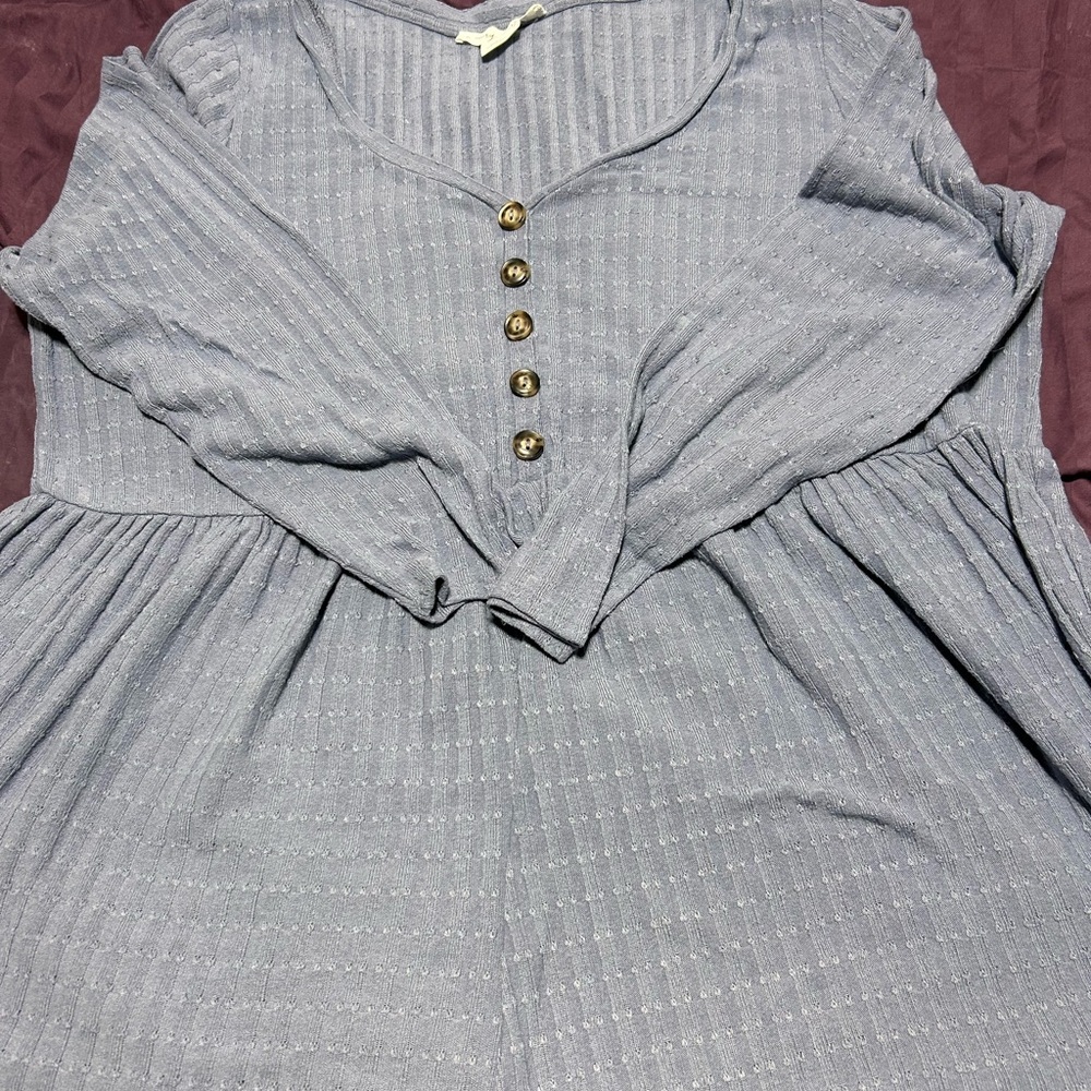 In Every Story - 1x -24” pit to pit blue long sleeve top-waffle like fabric -